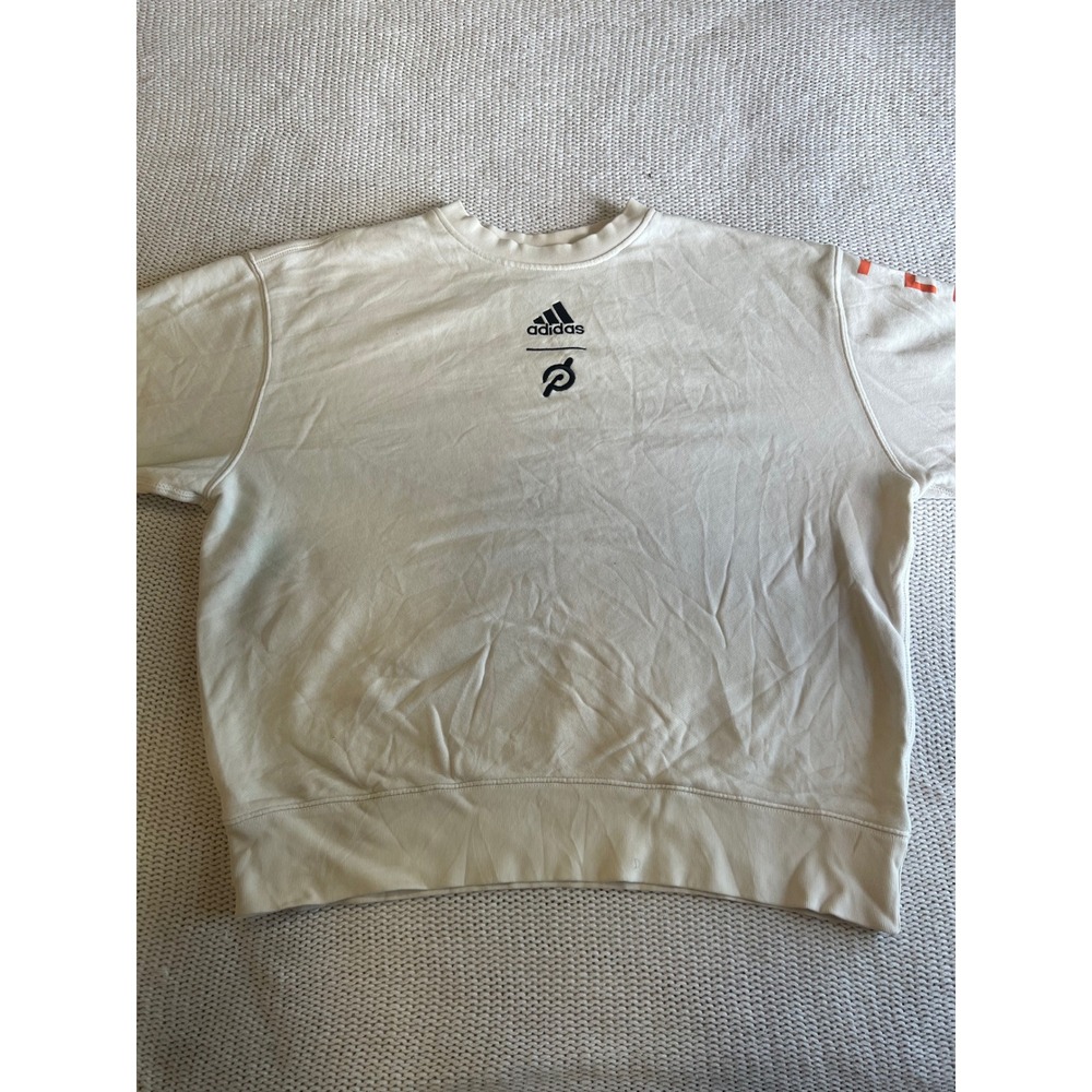 Adidas x Peloton Crewneck Sweatshirt Cream Off-White Large Graphic Sleeve Logo